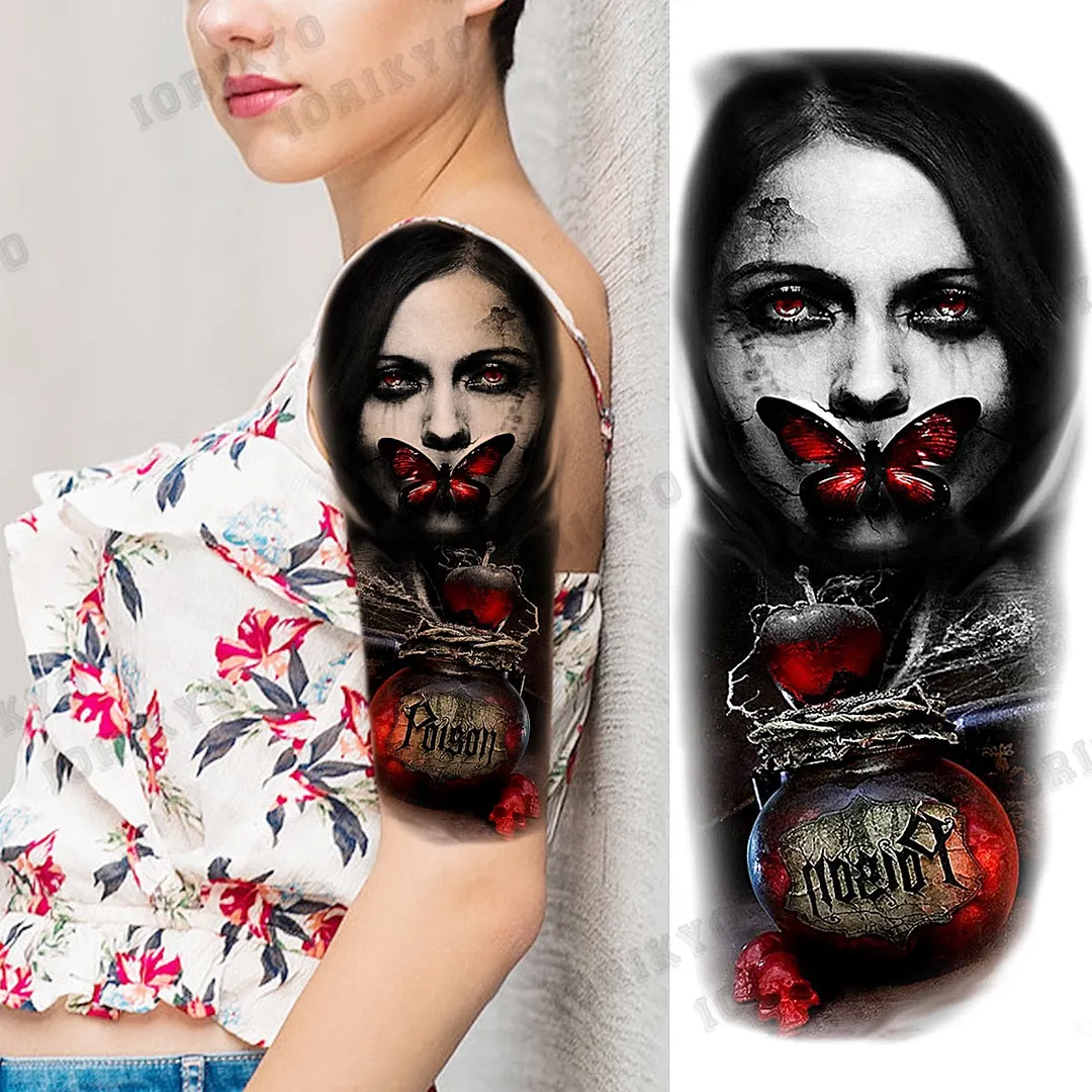 Black Devil Vampire Arm Temporary Tattoos For Women Adult Skull Lion Crown Compass Fake Tattoo Washable Body Art Painting Tatoos