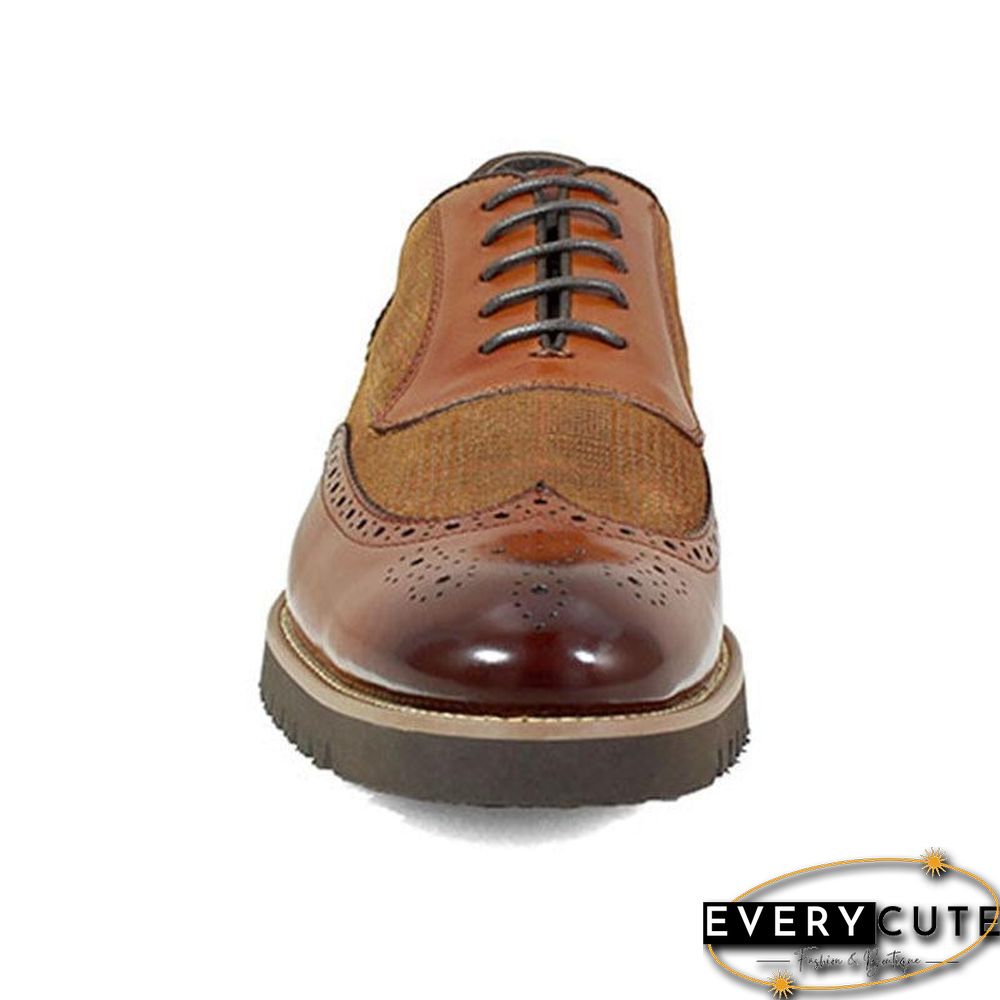 Men's Fashion Lattice Spliced Leather Brogue Shoes