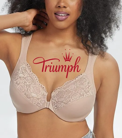 Triumph - 3 pe&ccedil;as 🔥Soutien de senhora sem copa e com bot&otilde;es &agrave; frente, tamanhos grandes
