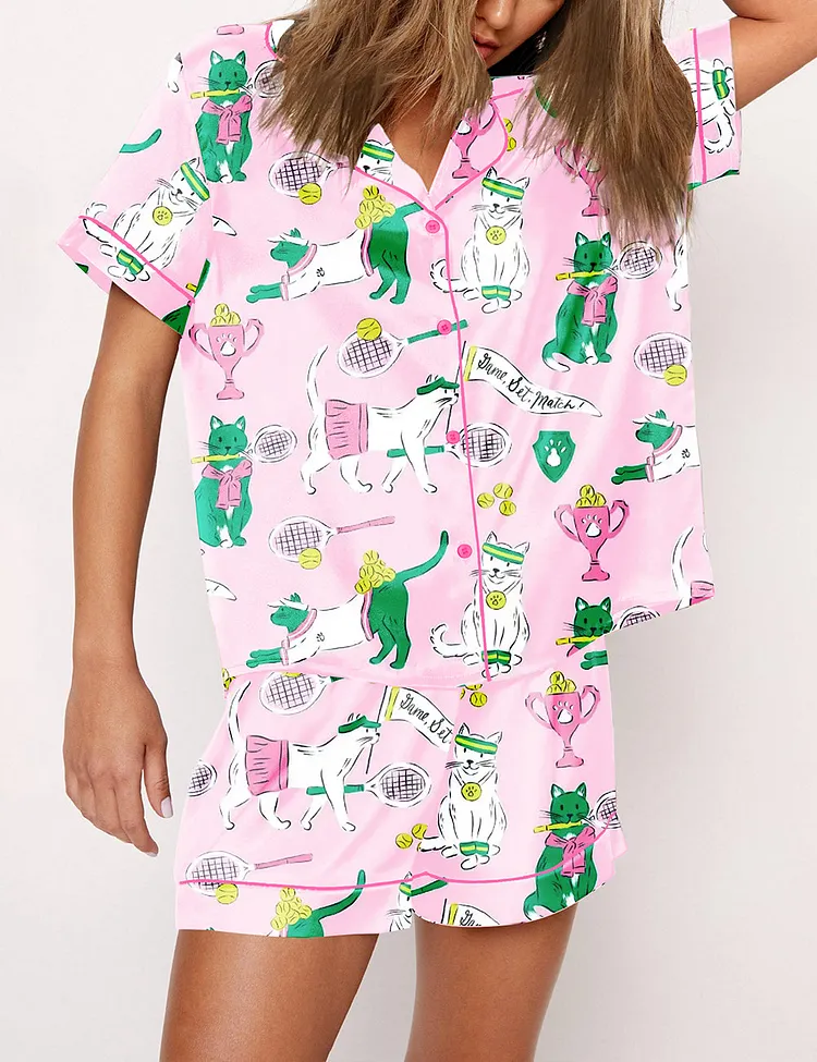 Women's Funny Tennis Cat Pajama Set