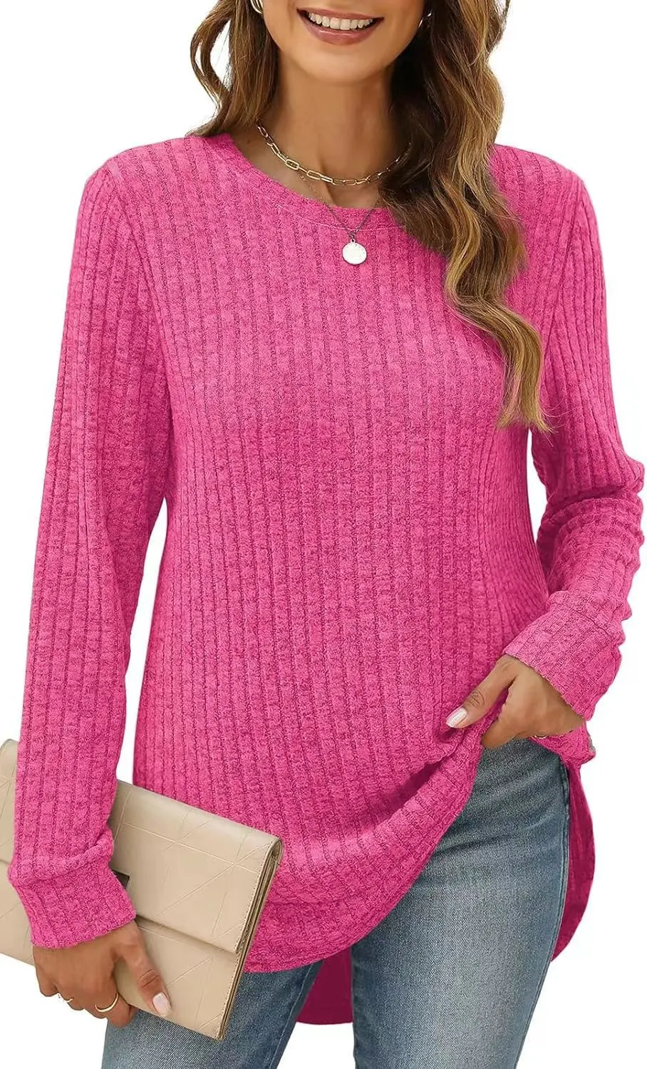 Churchf Churchf And Winter 2024 New Square Collar Pit Strip Solid Color Long-Sleeved Loose T-Shirt Top