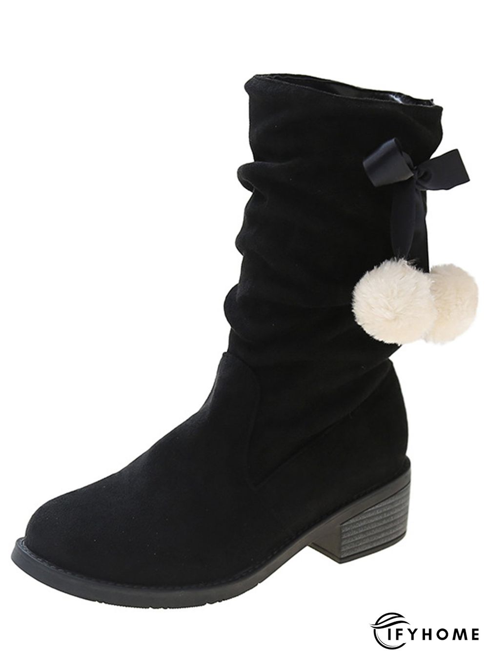Christmas Pompom Decor Faux Suede Slouchy Boots | IFYHOME