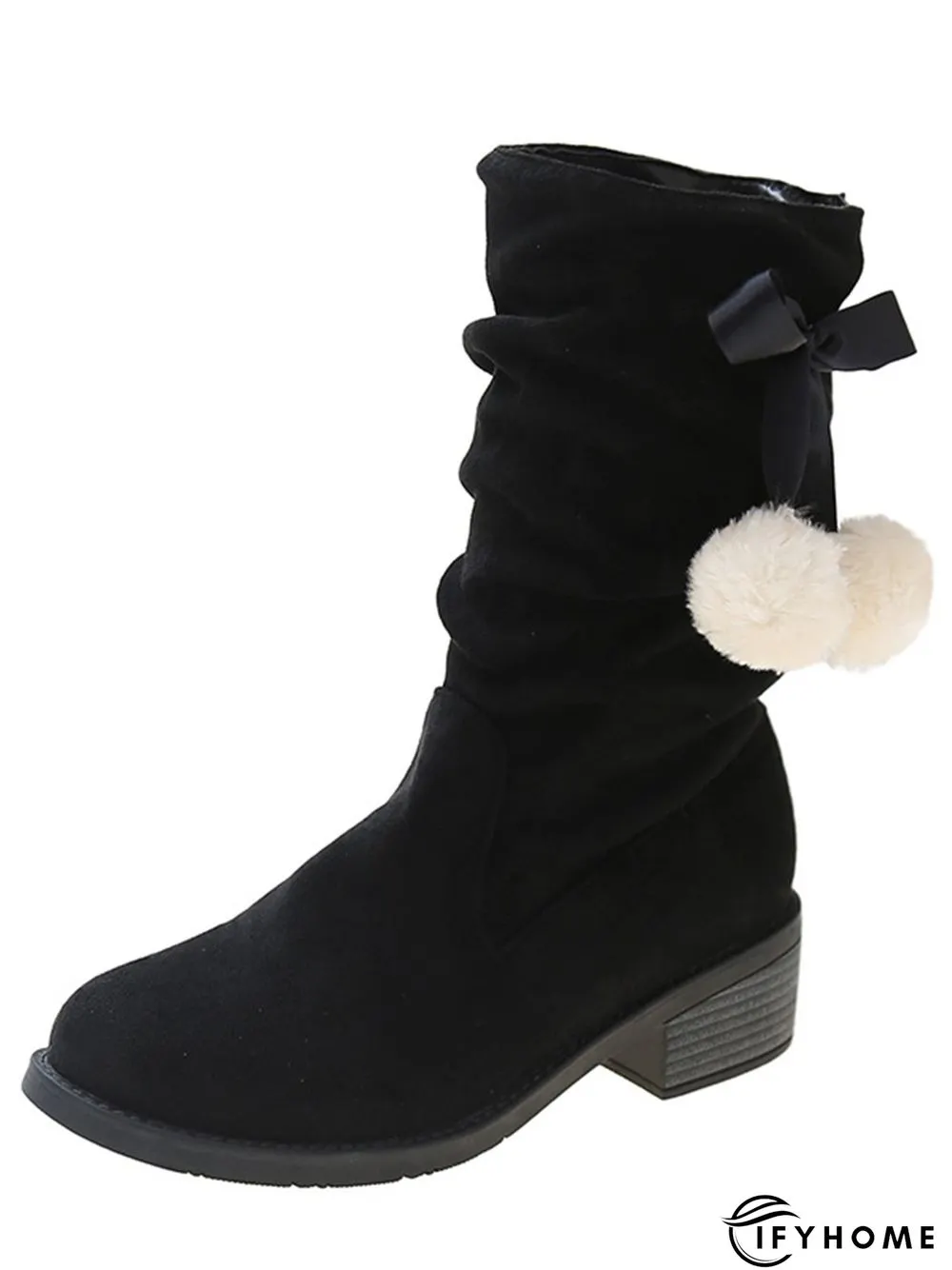 Christmas Pompom Decor Faux Suede Slouchy Boots | IFYHOME