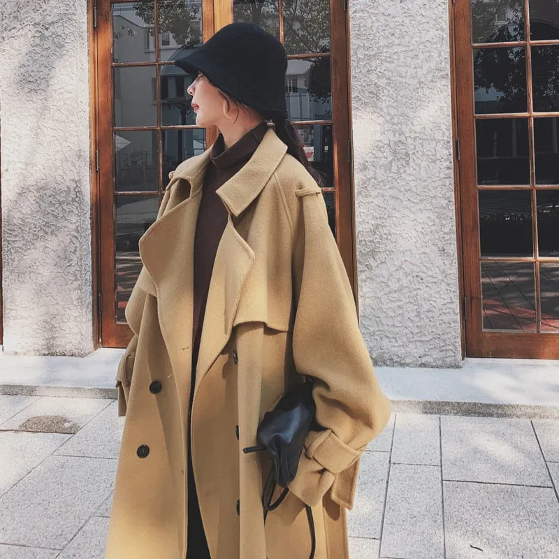 Wool Coat Women's Middle And Long Knee Length 2021 Winter New Korean Loose Hepburn Thickened Cotton Cashmere Coat
