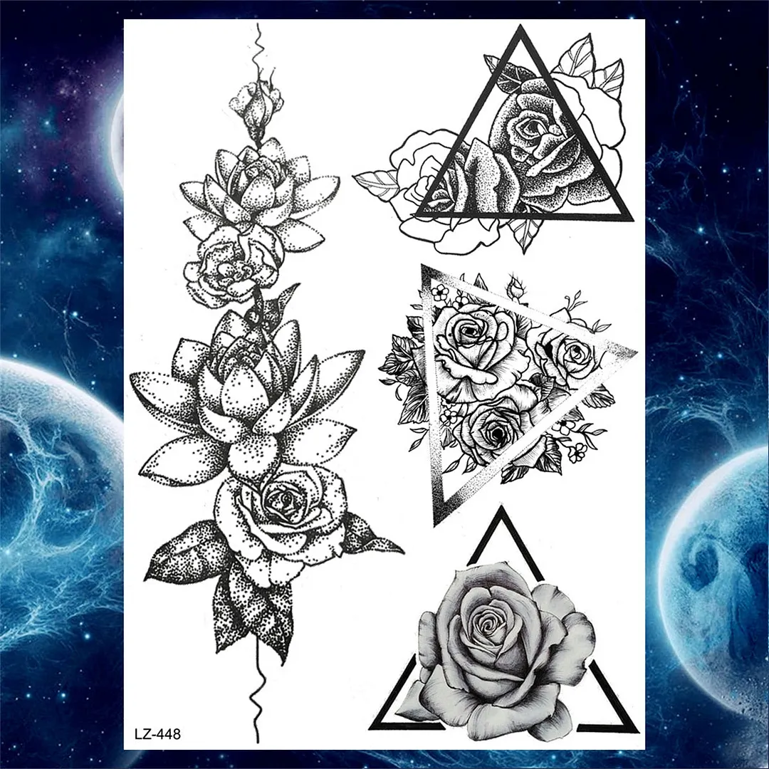 Sexy Girl 3D Flower Rose Temporary Tattoos For Women Black Dreamcatcher Tattoo Sticker Realistic Fake Peony Large Tatoos Paste