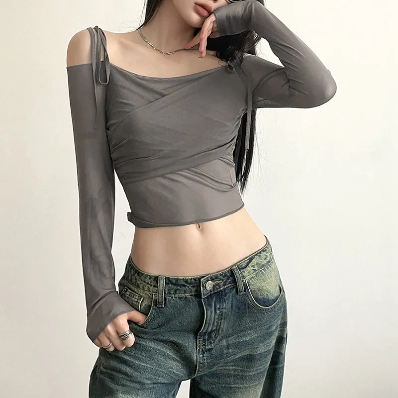 Churchf 2023 Summer New Women's Fashion Pure Color Slings Sexy Bare Back Repair Umbilly Long-Sleeved Vest