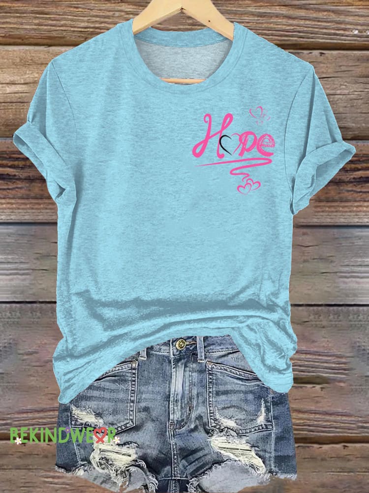 Hope Printed Casual Round Neck Short Sleeve T-Shirt Blue / S