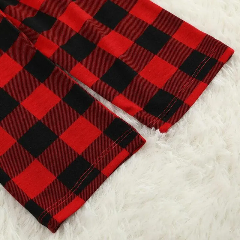 Christmas Pattern and "2024 Family Christmas" Text Print Black & Red Plaid Christmas Matching Pajamas