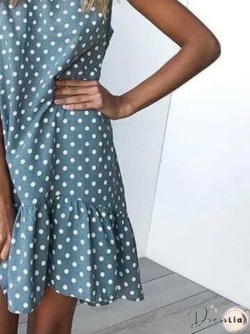 Loose Round Neck Sleeveless Polka Dot Ruffle Dress