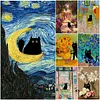 Van Gogh Monet Black Cat - 11CT Stamped Cross Stitch 40*53cm/15.75*20.87in