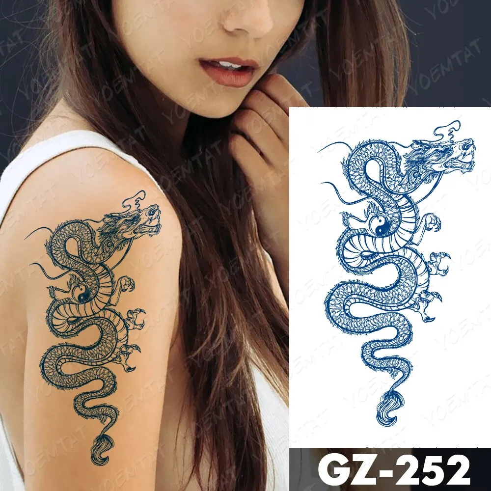 Sdrawing Lasting Ink Tattoos Body Art Waterproof Temporary Tattoo Sticker Line Dragon Tiger Totem Tatoo Arm Fake Fox Whale Tatto