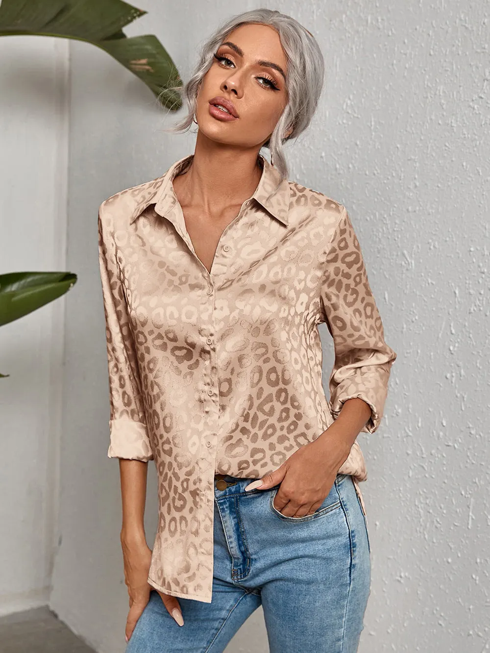 Back to school  Women Leopard Print Luxury Blouse Spring Summer Long Sleeve Lapen Vintage Button Up Shirt Office Lady Satin Tunics Harajuku Top