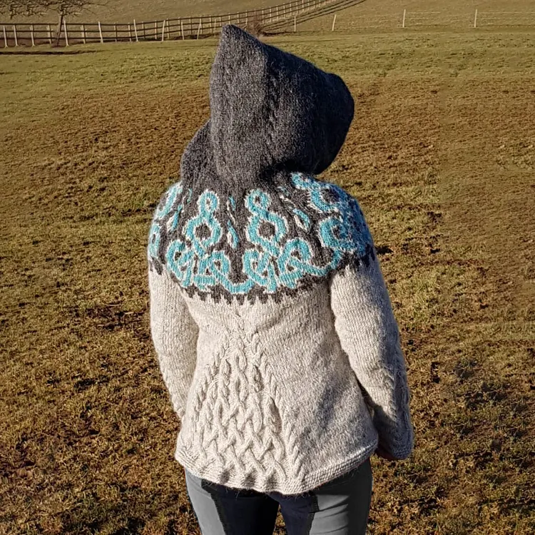 Women's Retro Round Totem Aran Jacquard Cozy Hooded Sweater