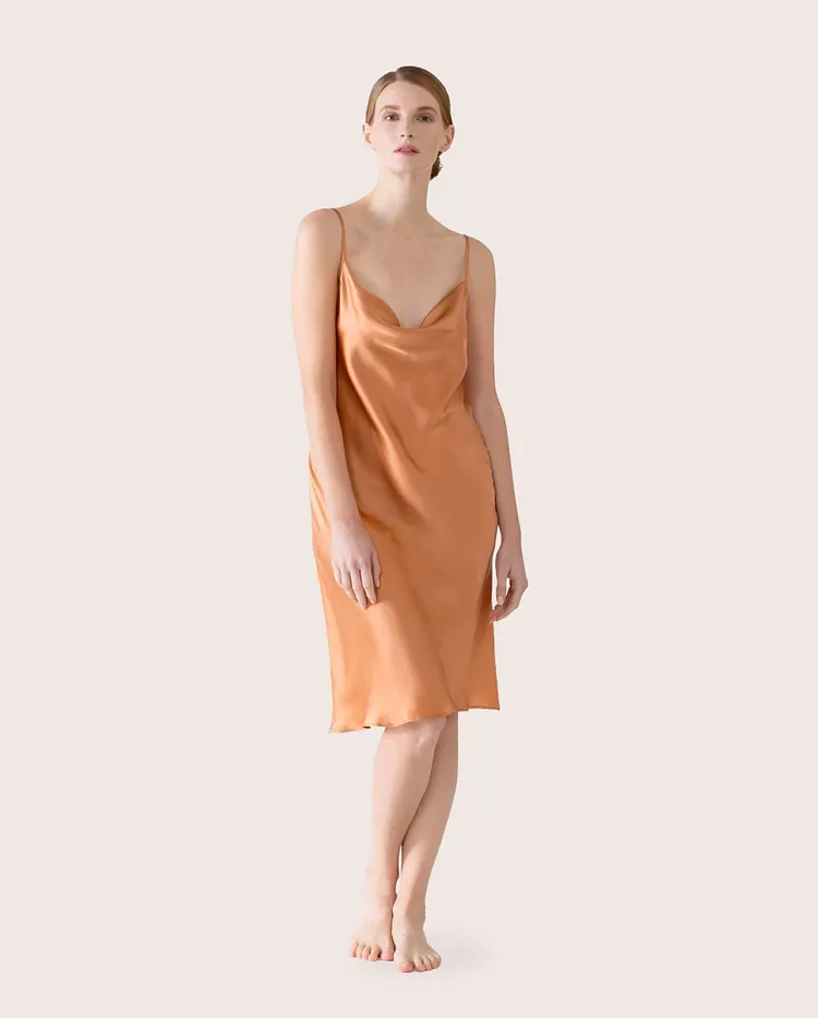 Orange Mid-length Silk Pajamas