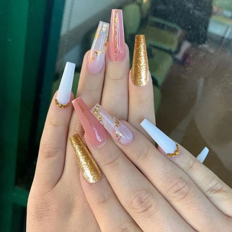 24pcs/set Press on Nail Tips Acrylic 10 Sizes Flower Design Fake Nails Art Full Cover French False Nail Art Tips Artifical Nails-Nail Inspo