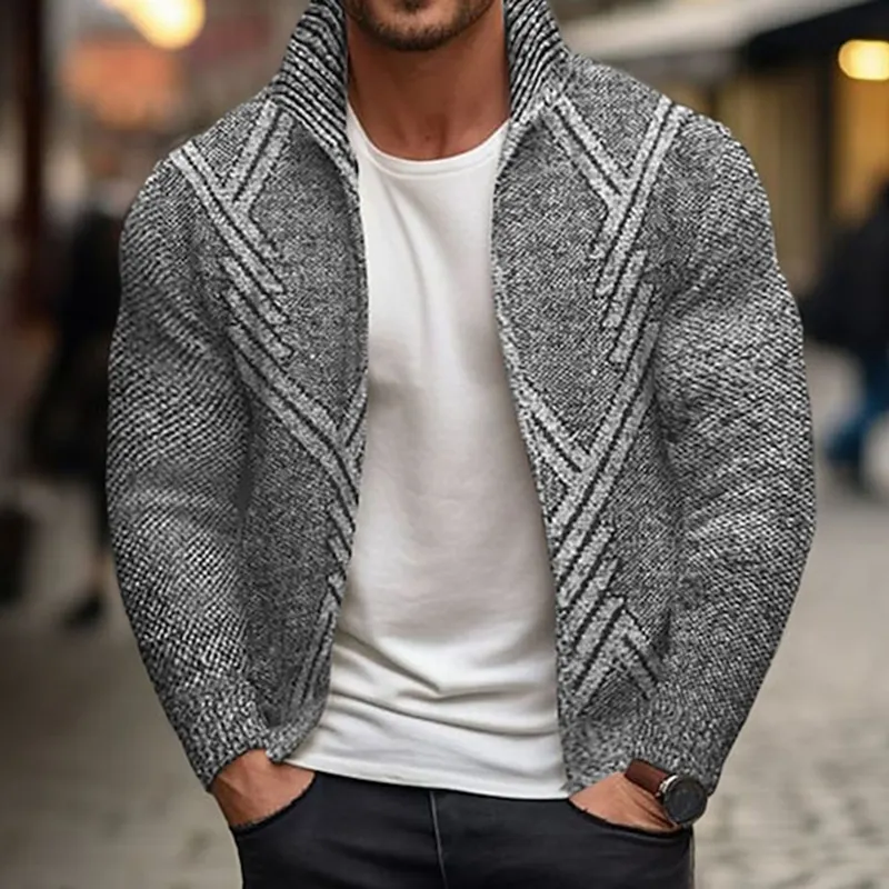 Men's Vintage Knitted Pattern Cardigan Sweater