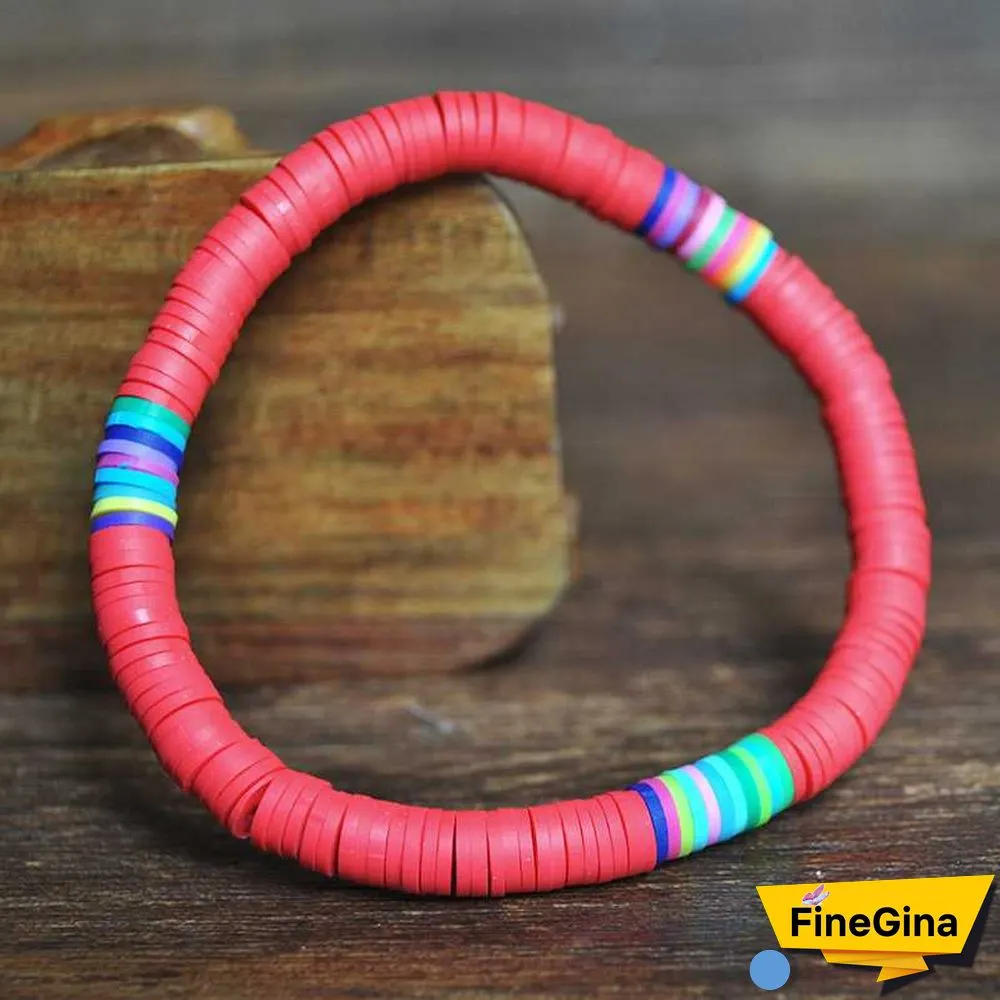 Recyclable Rainbow Colorful Polymer Clay Beads Bracelets Jewelry
