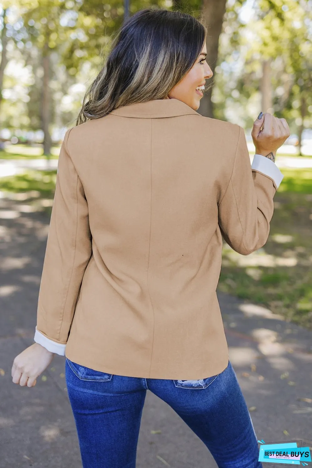 Buttoned Lapel Collar Blazer