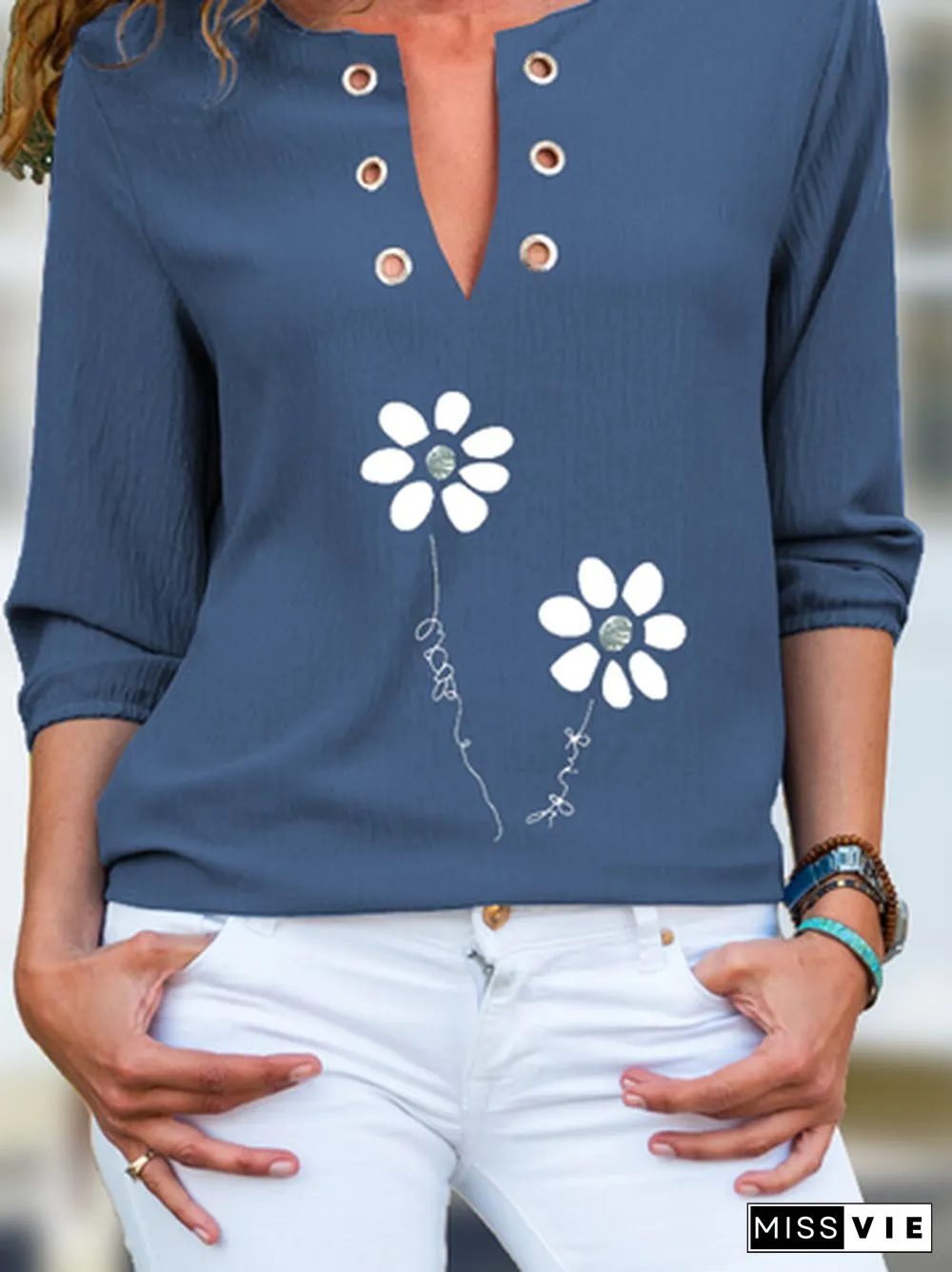 Loose Casual Notched Tops