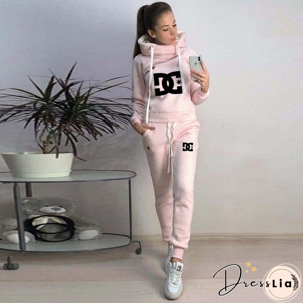 New Women Printed Tracksuit Hoodie Sweatshirt and Pant Suit Ladies Casual Outfits Set Jogging Suit