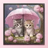 Kitten Holding Umbrella With Flowers - 11CT Stamped Cross Stitch - 40*40cm - Cat