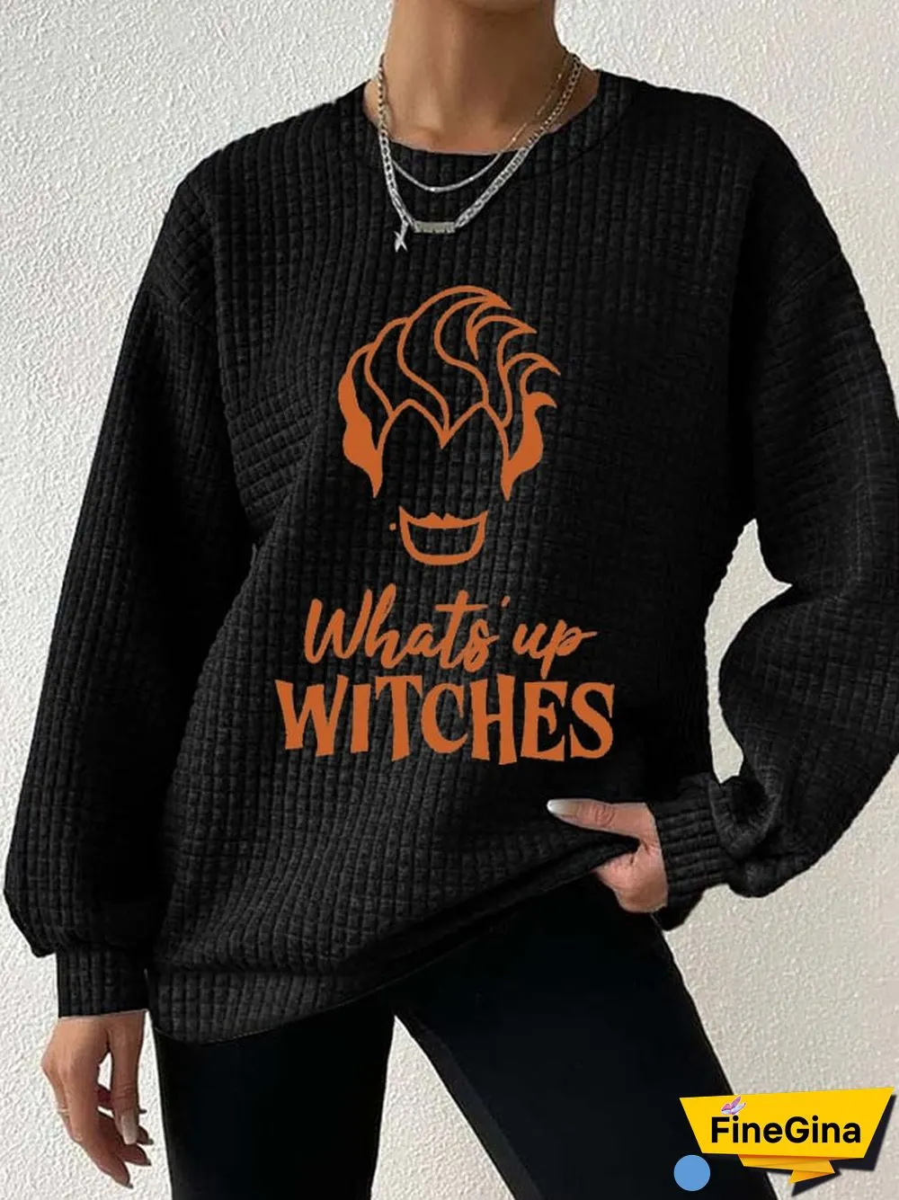 Women's Halloween What's Up Witches Print Waffle Sweatshirt