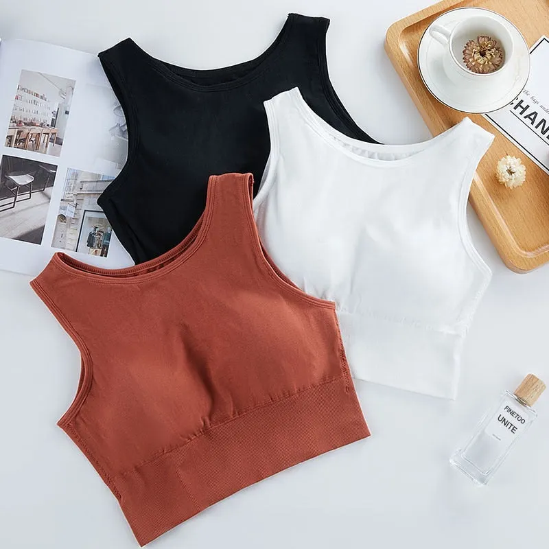 Fashion Women Tank Tops Stretch Crop Top Female Gather Padded Halter Short Tank Top 3 Solid Color Sleeveless Camisoles Lingerie