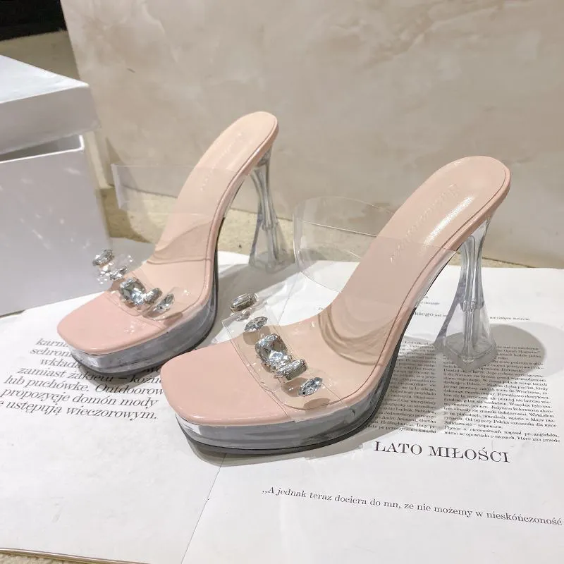 Breakj Breakj High Heels Thick Heel Cool Drag Women Fashion Transparent Crystal And Waterproof Night Pole Dance Show Shoes Sandals