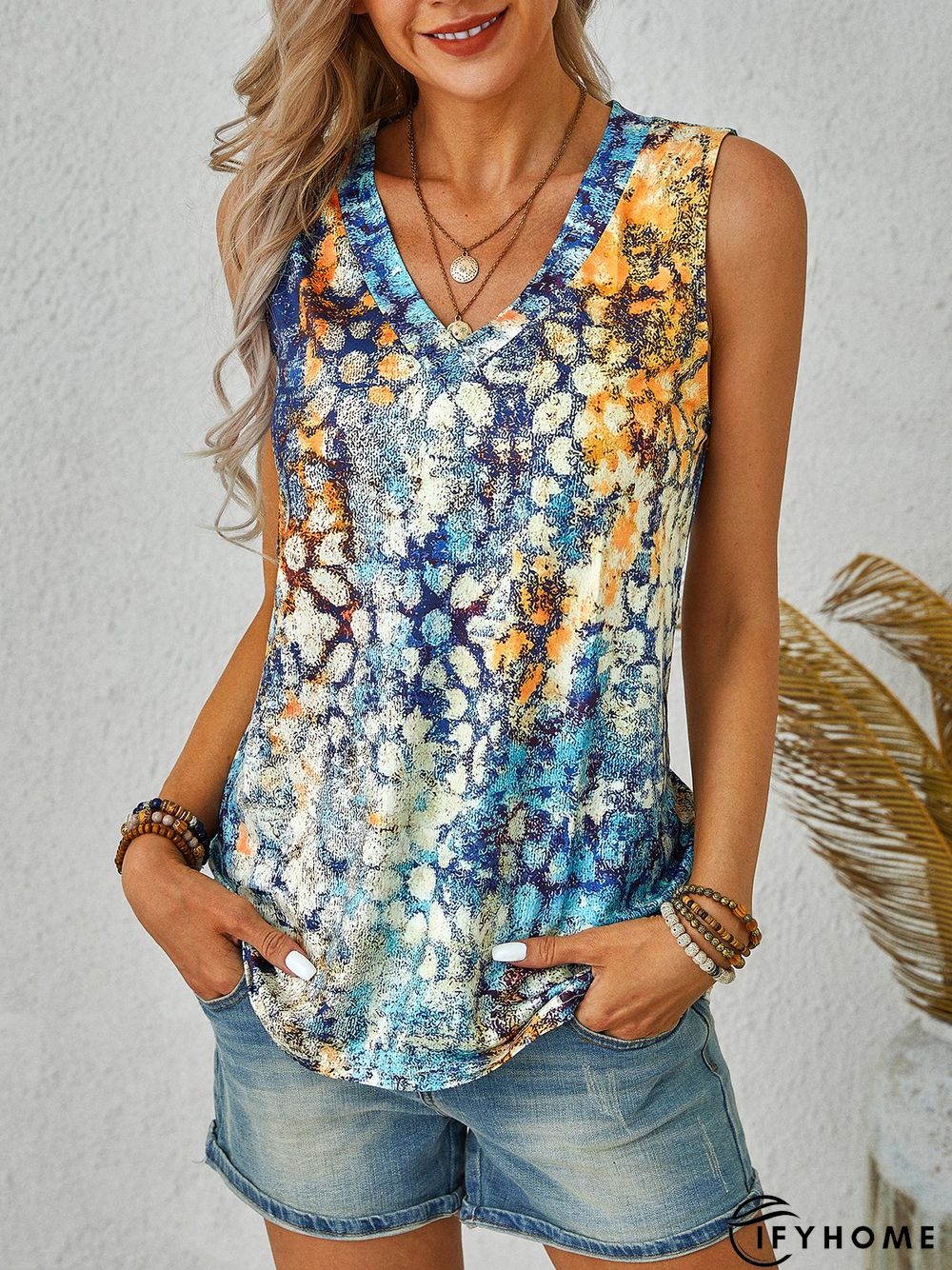 Casual Abstract V Neck Knit Tank | IFYHOME