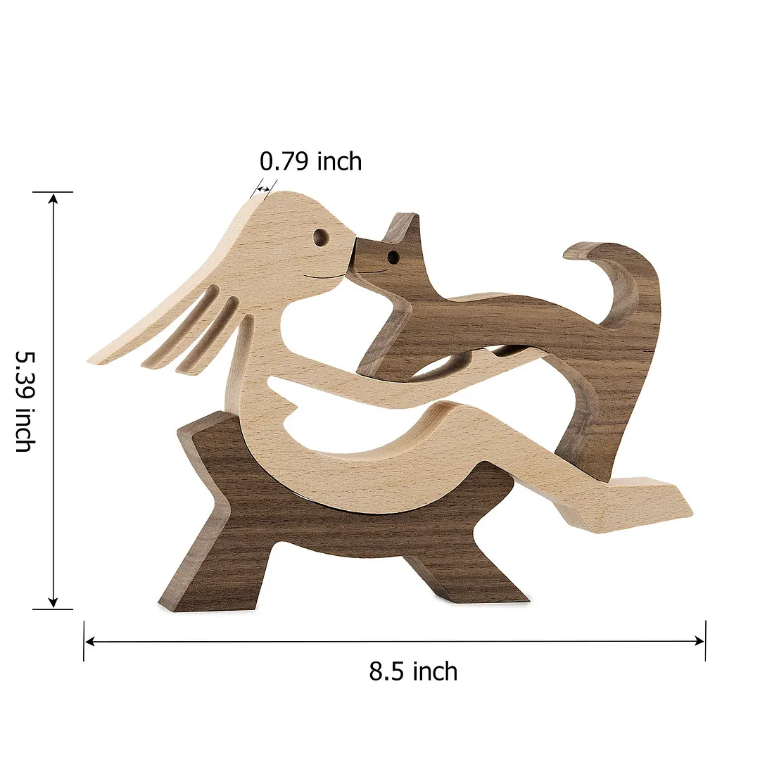 Puppy Family Wood Dog Carving Ornament Christmas Decoration Home Decor Figurine Desktop Table Sculptures For Dog Pet Lover Gifts