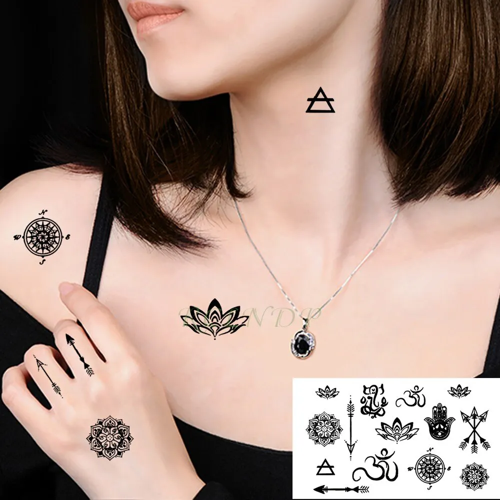 Waterproof Temporary Tattoo Sticker Small Cross Rose Flower on Finger Neck Hand Flash Tatoo Fake Tatto for Girl Women Men