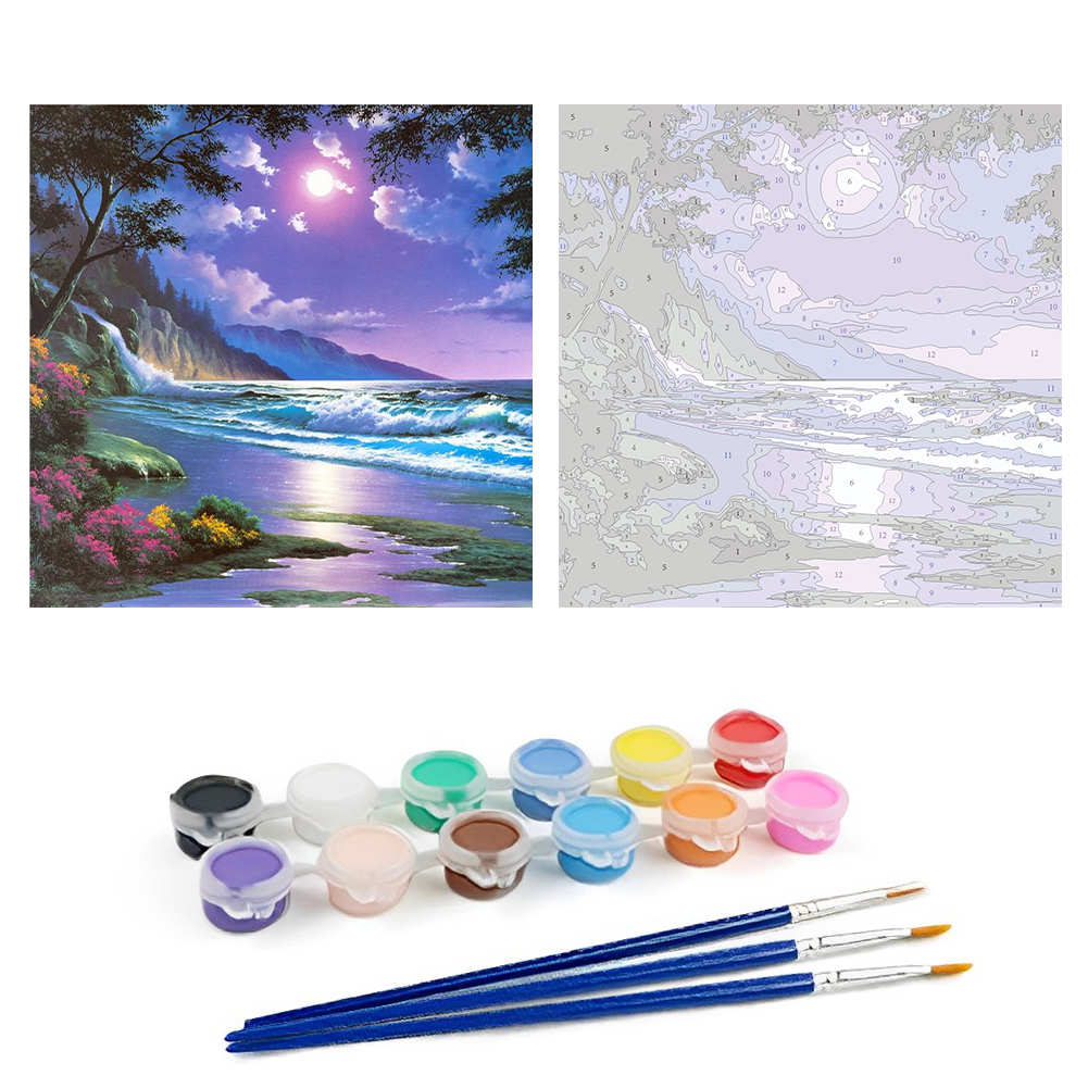 Beach Night Scene-Paint by Numbers-8"x8"/20x20cm