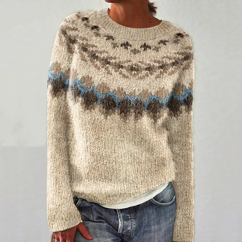 Icelandic Print Knitted Pullover Sweater