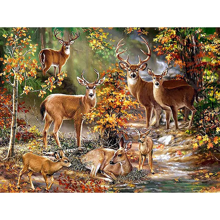 Herd Of Deer In The Forest (60*45CM) 11CT Stamped Cross Stitch gbfke