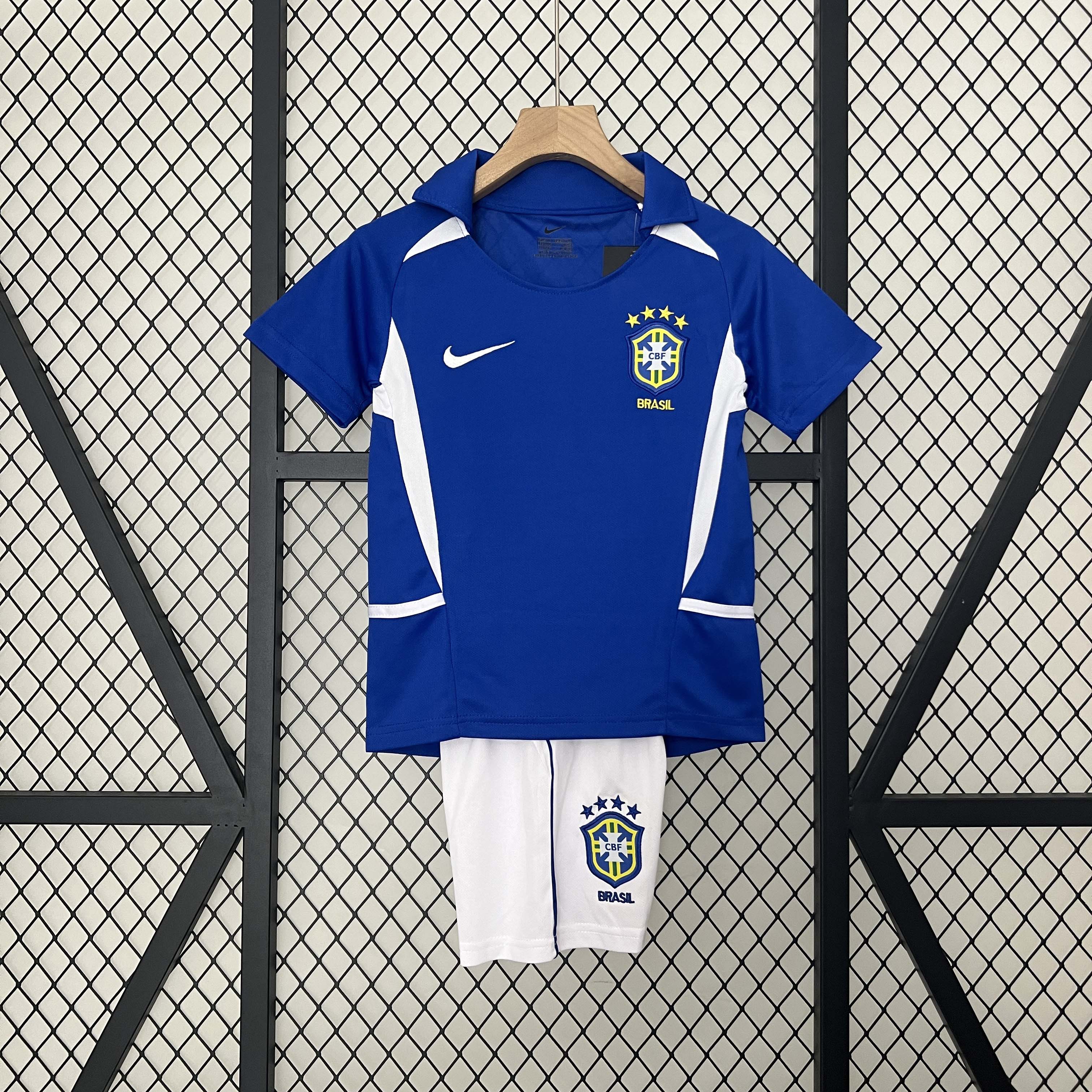 2002 Retro KIDS Brazil Away Football Shirt 1:1 Thai Quality Maxi Kit
