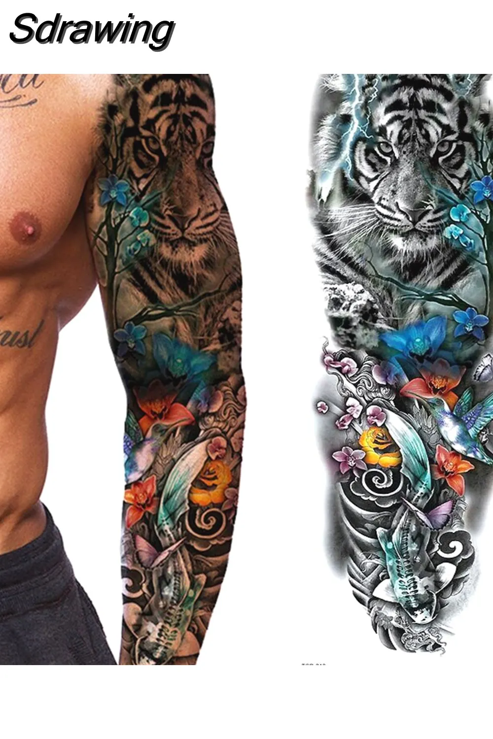 Sdrawing Sheets Full Arm Leg Extra Large Temporary Tattoos, Body Art For Men And Women - Wolf,Tiger,Bear,Warrior,Tribal Symbol 430-0