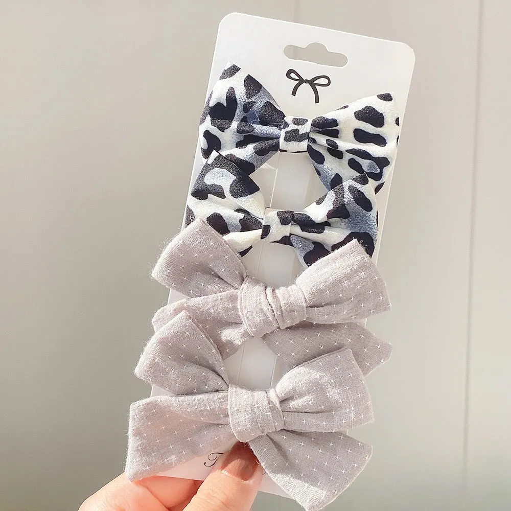 4Pcs/set 2021 New Leopard Print Hair Clips For Cute Girls BB Boutique Hairpins Bowknot Barrettes Headwear Kids Hair Acesssories