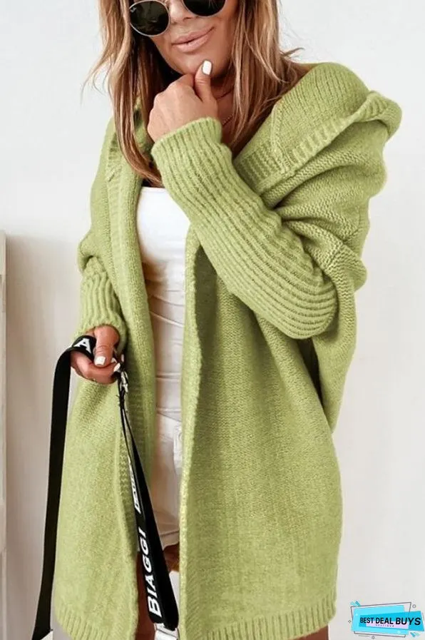 Fall for Nyc Solid Hooded Casual Cardigan