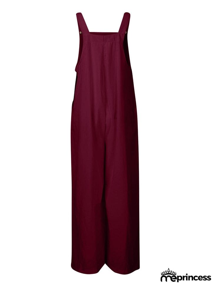 Women's Casual Cotton Linen Wide Leg Holiday Jumpsuits