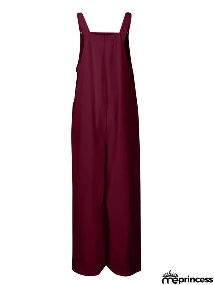 Women's Casual Cotton Linen Wide Leg Holiday Jumpsuits