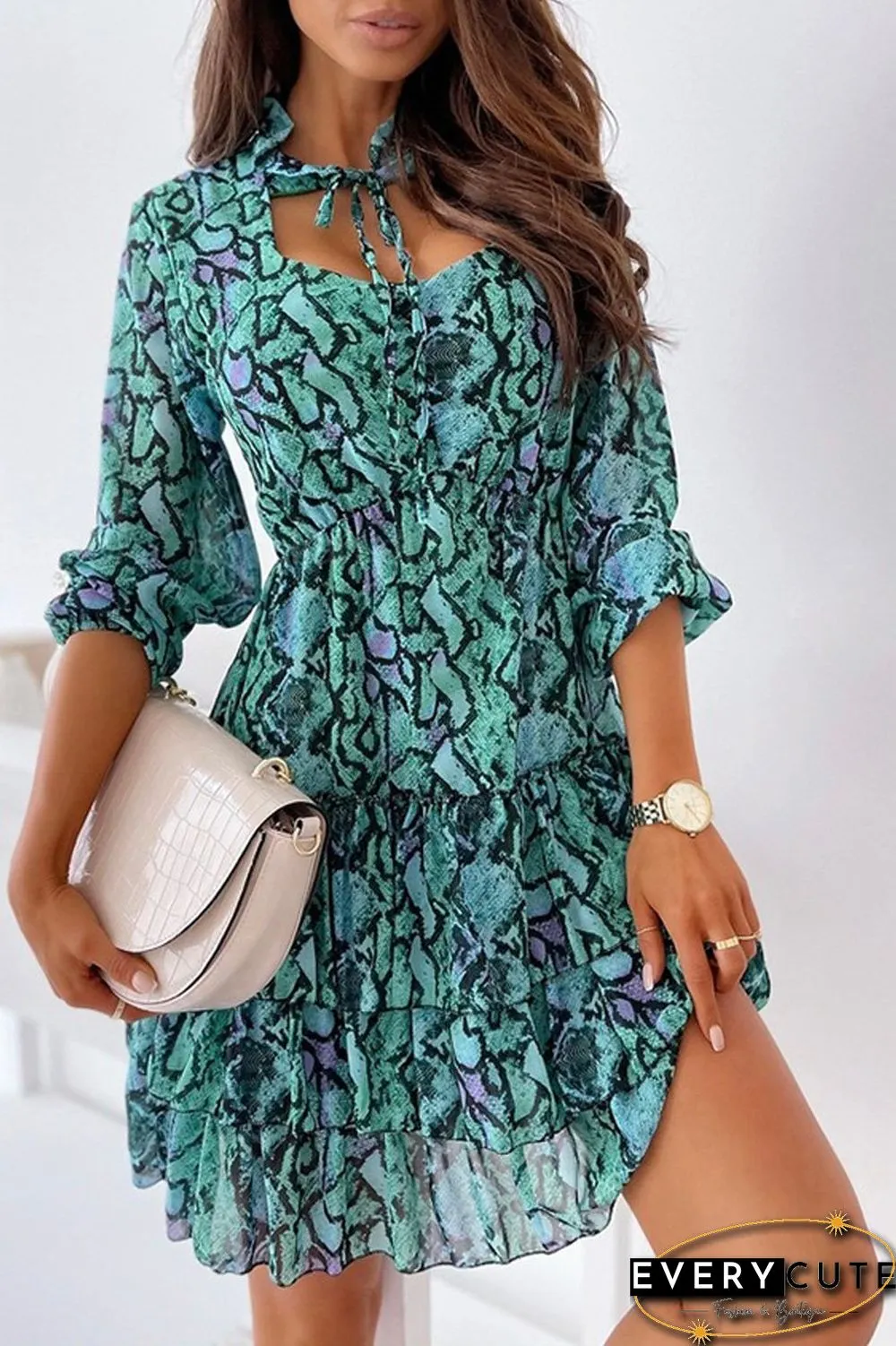 Lace-Up Neckline Tired Dress