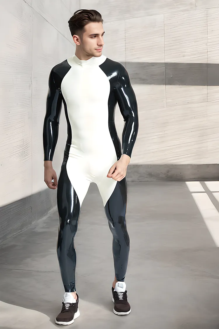 Men Latex Catsuits Pup Back Zip Black