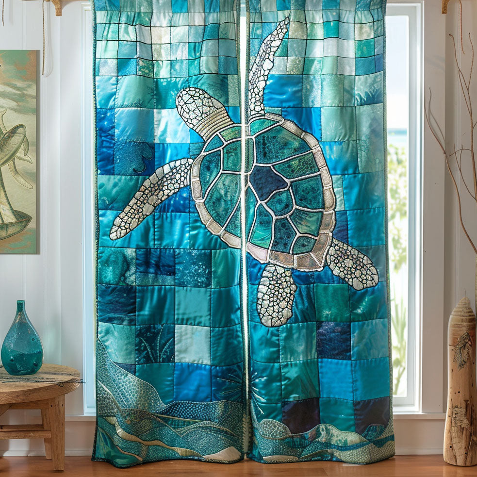 Deep Blue Turtle Printed Quilted  Curtains NCU0TV970