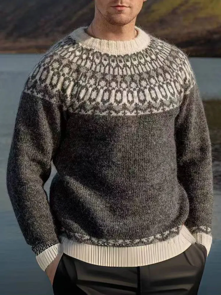 Leisure Gray Fair Isle Surf Graphics Jacquard Sweater