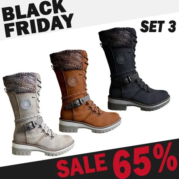 AVERY - WOMEN BUCKLE LACE KNITTED MID-CALF BOOTS