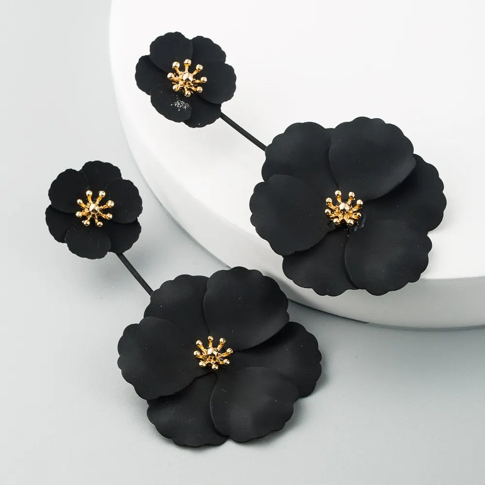 Dvacaman Bohemian Cute Long Double Layer Flower Statement Drop Earrings Women Summer Beach Party Metal Pendant Earrings Jewelry