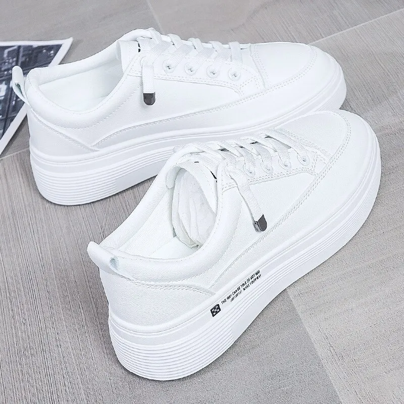 Yyvonne Women Sneakers 2022 Fashion Breathble Vulcanized Shoes Women Pu leather Platform Shoes Women Lace up Casual Shoes White2022