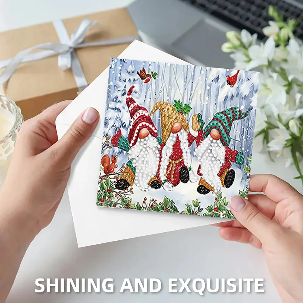 6PCS DIY Diamond Art Greeting Cards Gnome Theme Congratulations Cards & Gifts