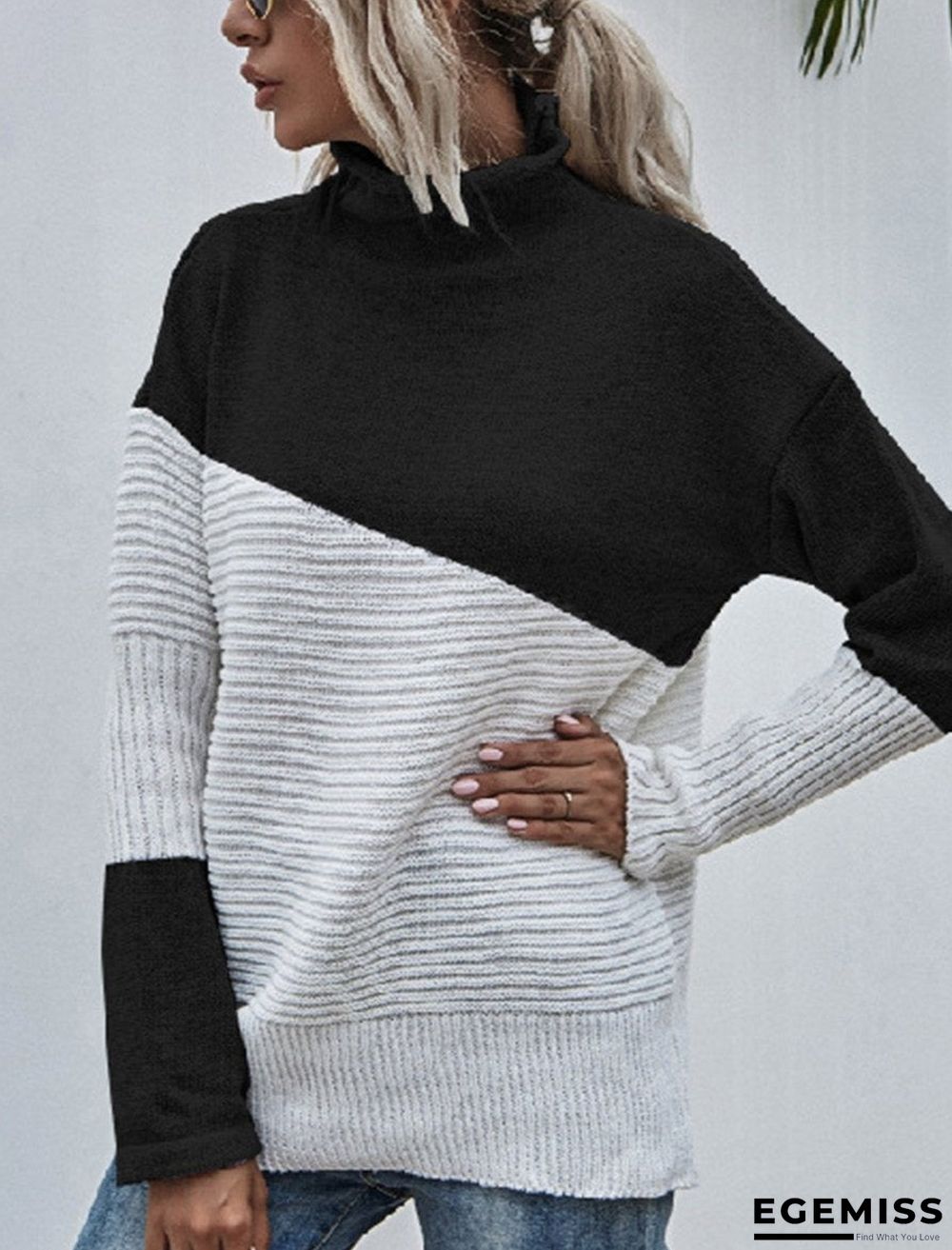 Color-blocking Sweater Women's Autumn And Winter New Contrast Color Pullover Sweater | EGEMISS