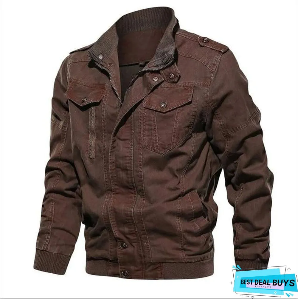 Men Denim Jacket Big Size Military Tactical Jeans Jacket Solid Casual Air Force Pilot Coat